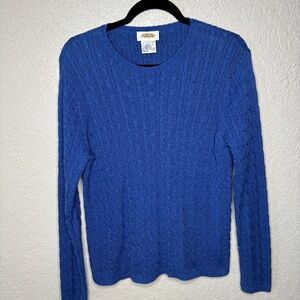 Talbots Blue Classic Cotton Cable Knit Pullover Crew Neck Sweater Women's Size L